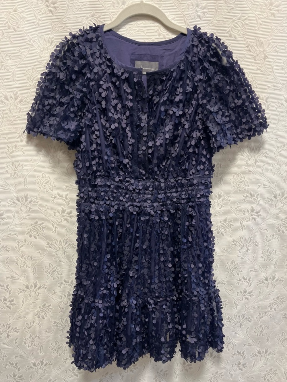 NWT Anthropologie Navy Textured Flower Dress MP